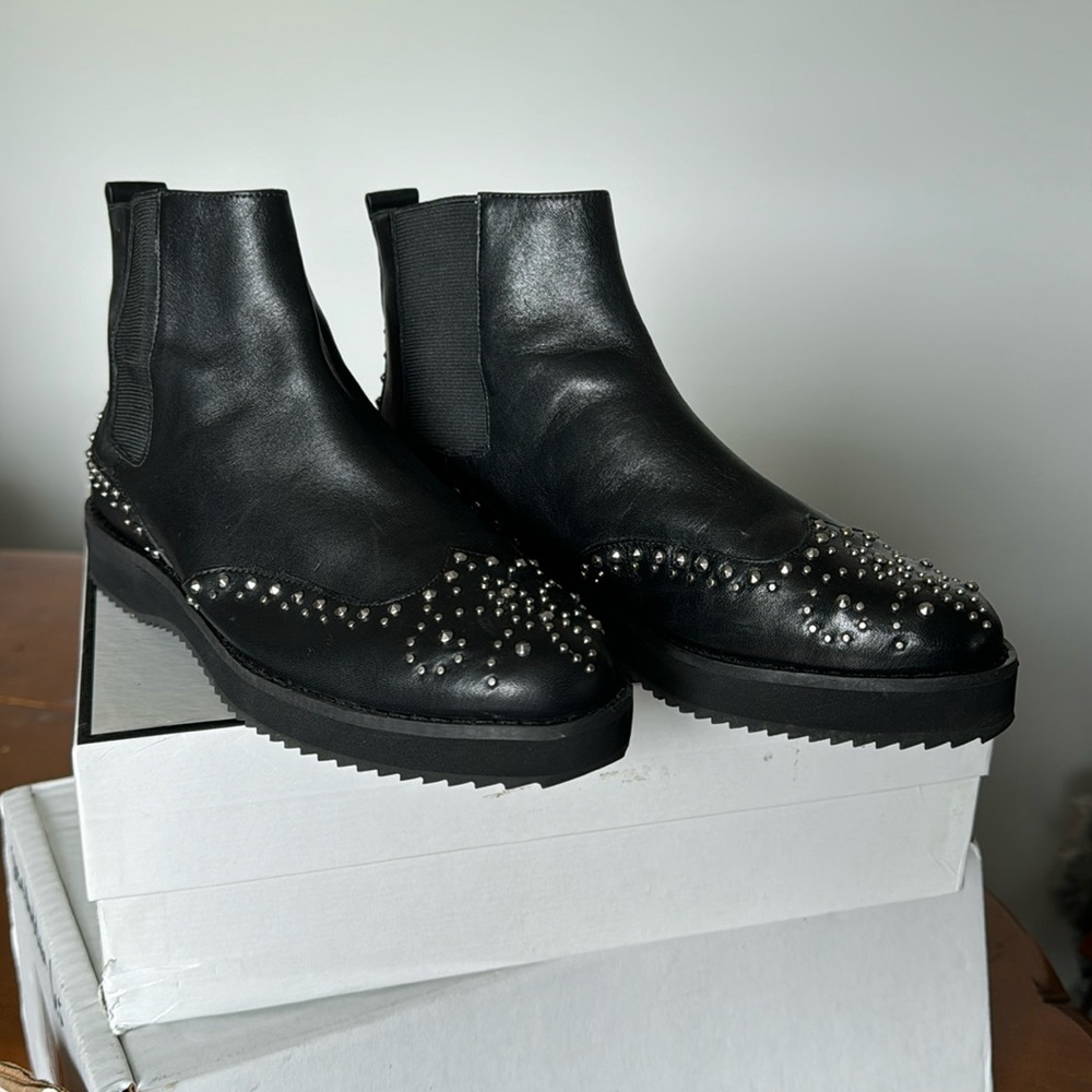 Michael Kors Sofia Flat Black Leather Studded Ank… - image 2